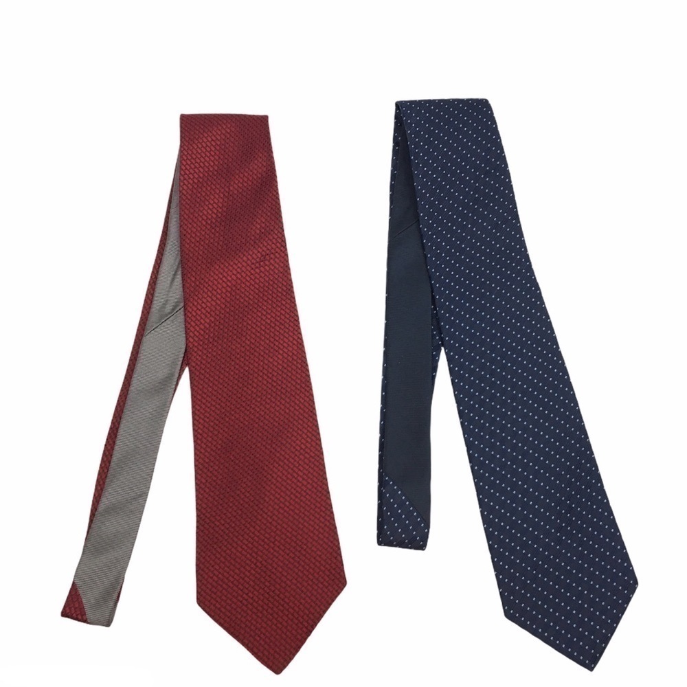 2 TOMMY HILFIGER Ties 100% Silk Crosshatch Dots Woven Classic Style Red Blue